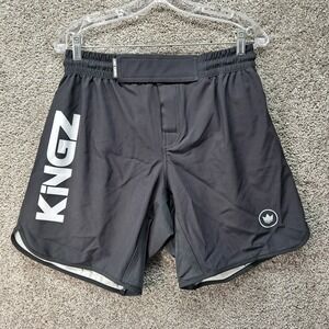 Kingz Kimonos Mens Grappling MMA Shorts Black White Logo Size Medium M